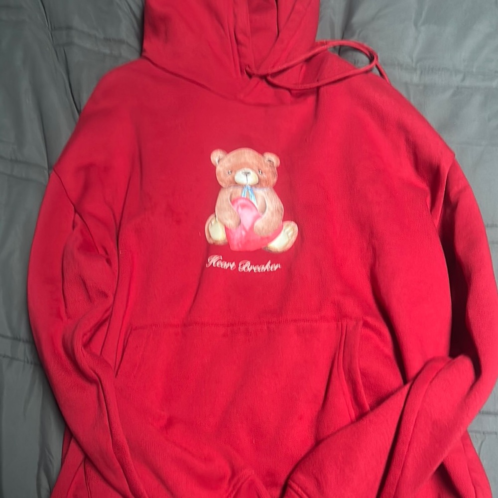 Red Teddy Bear Graphic Hoodie
